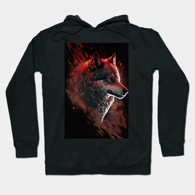 Cool Wolf portrait with red glow Hoodie by KoolArtDistrict